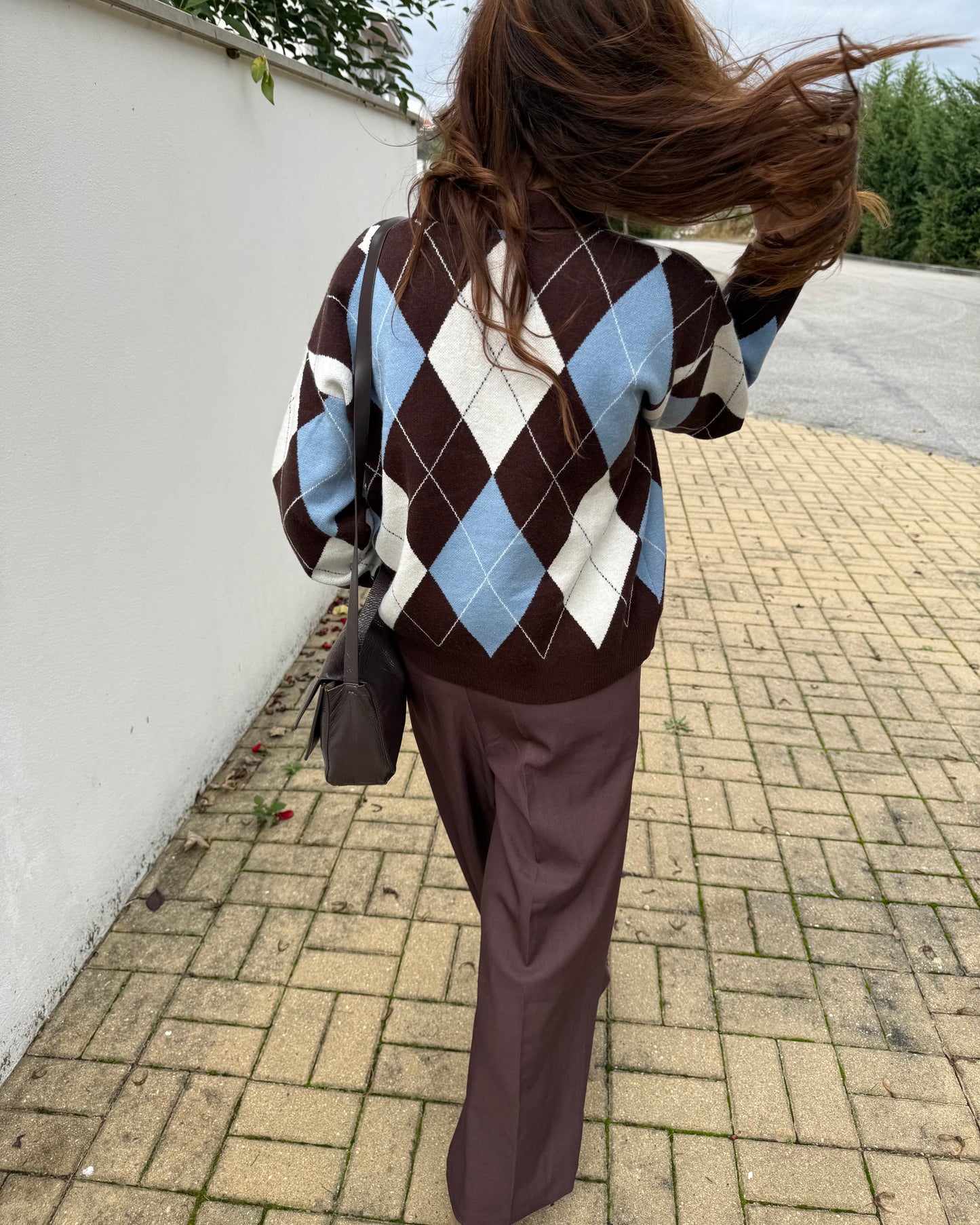 Camisola de Losangos - Azul bebé e Castanho