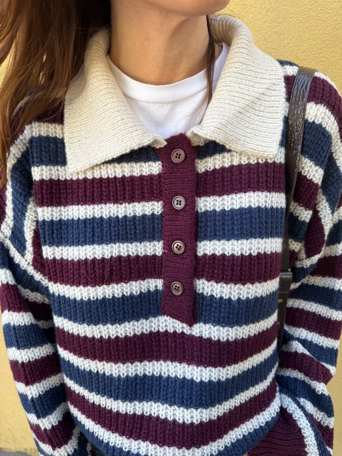 Camisola Leonor - Riscas azul e bordaux