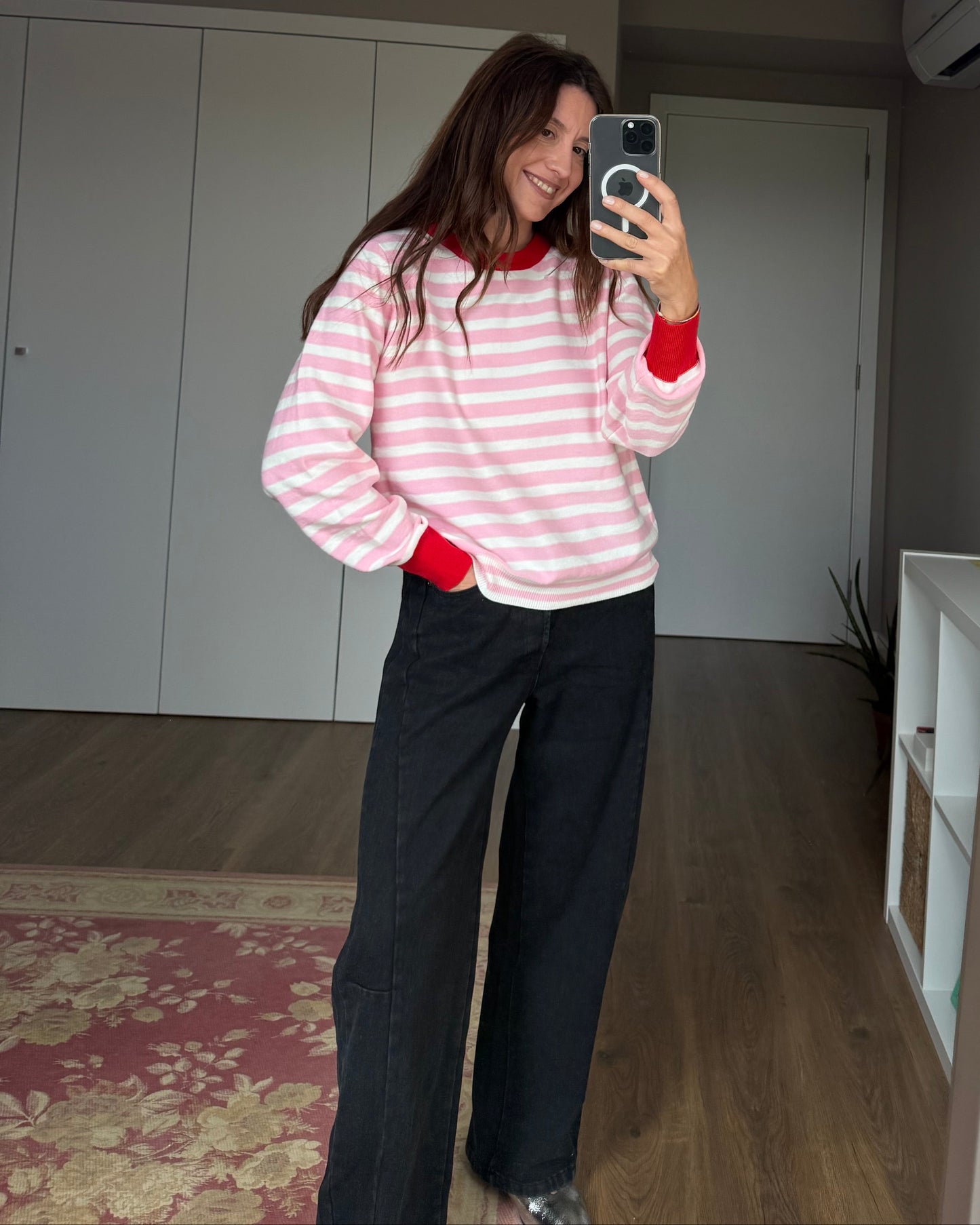 Camisola de Riscas Rosa/Creme/Vermelho