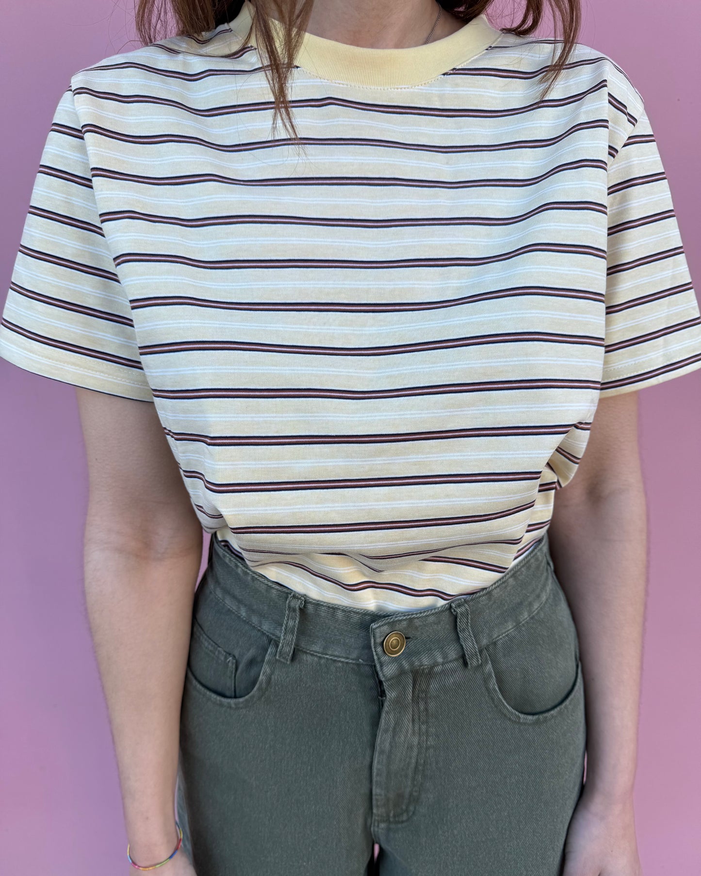 T-shirt riscas - Amarelo Manteiga