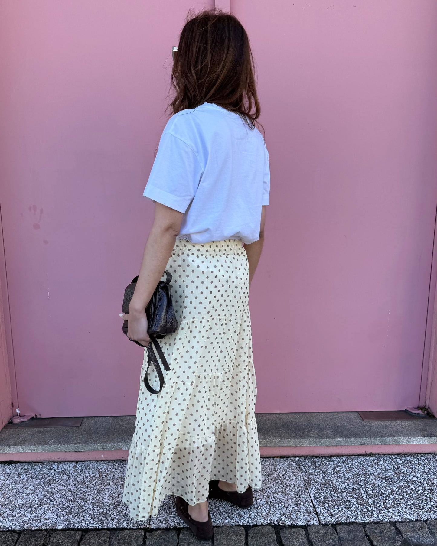 Saia Polka Dots - Amarelo Manteiga e Castanho - Envio até 19/03