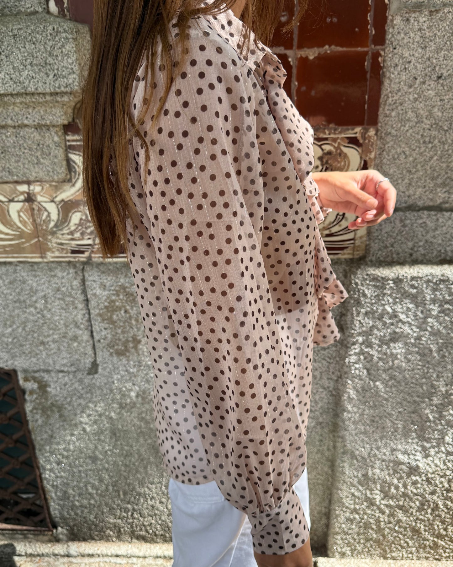 Camisa Emily Bege - Polka Dots
