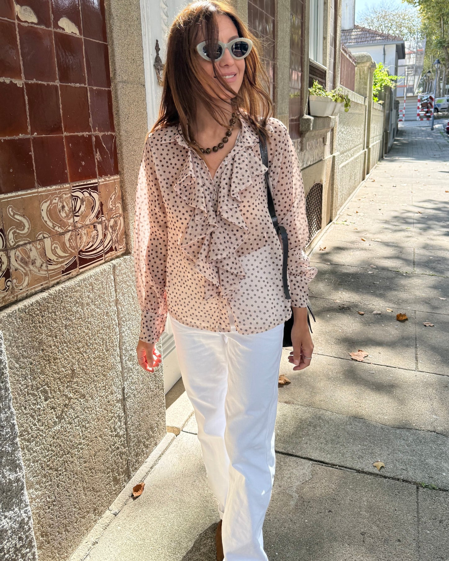Camisa Emily Bege - Polka Dots