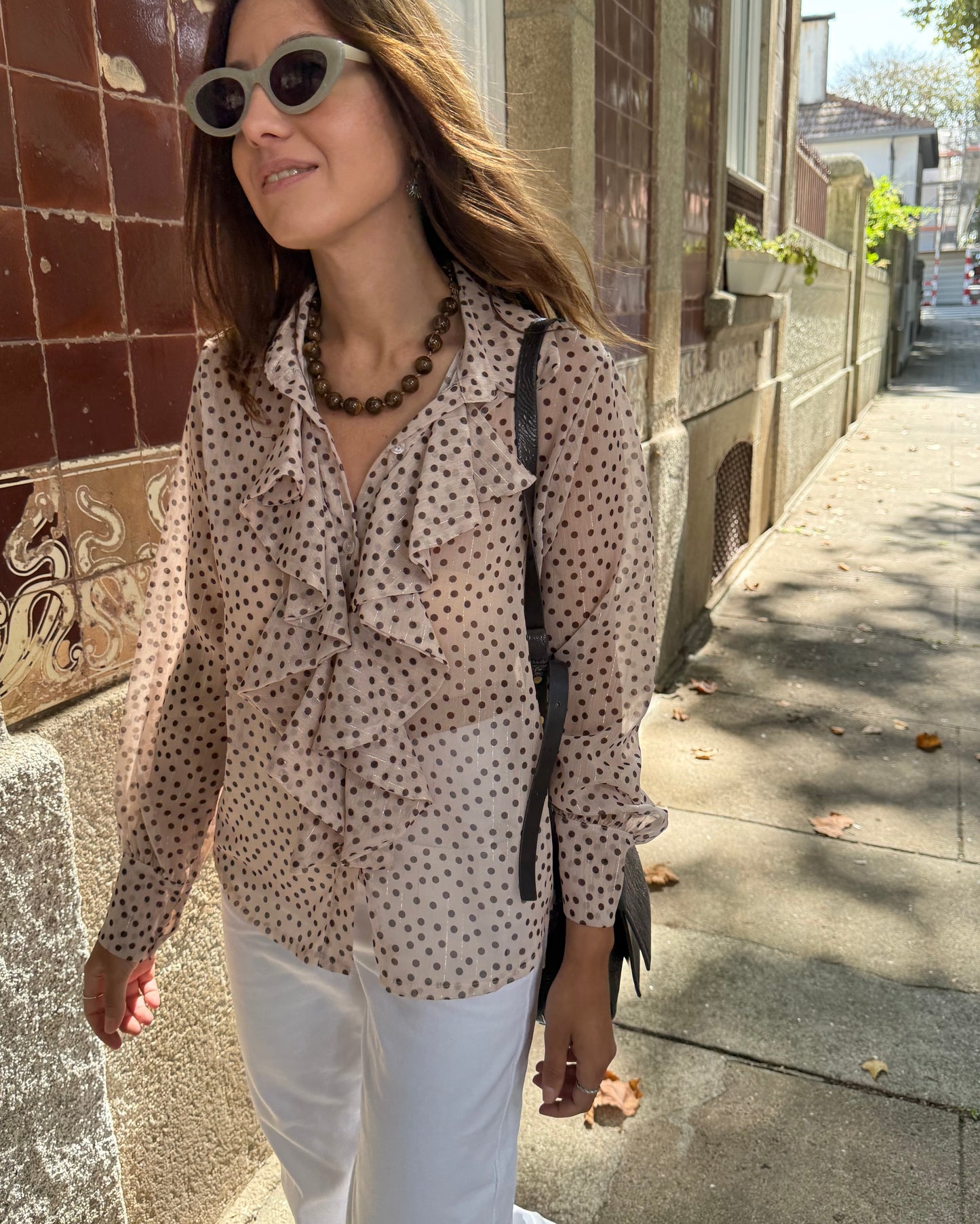 Camisa Emily Bege - Polka Dots