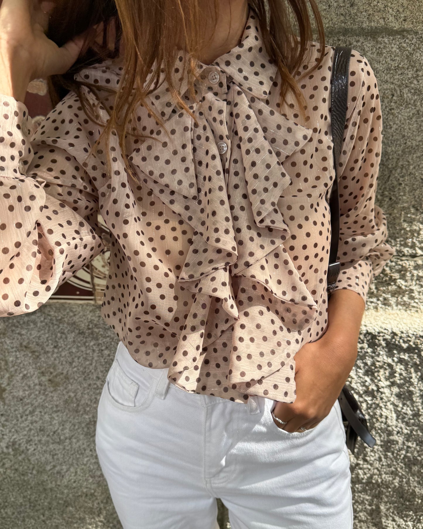 Camisa Emily Bege - Polka Dots