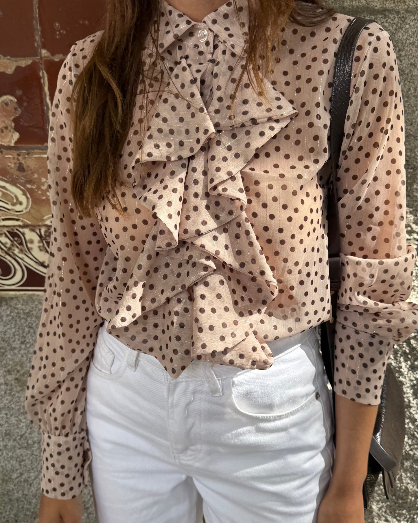 Camisa Emily Bege - Polka Dots