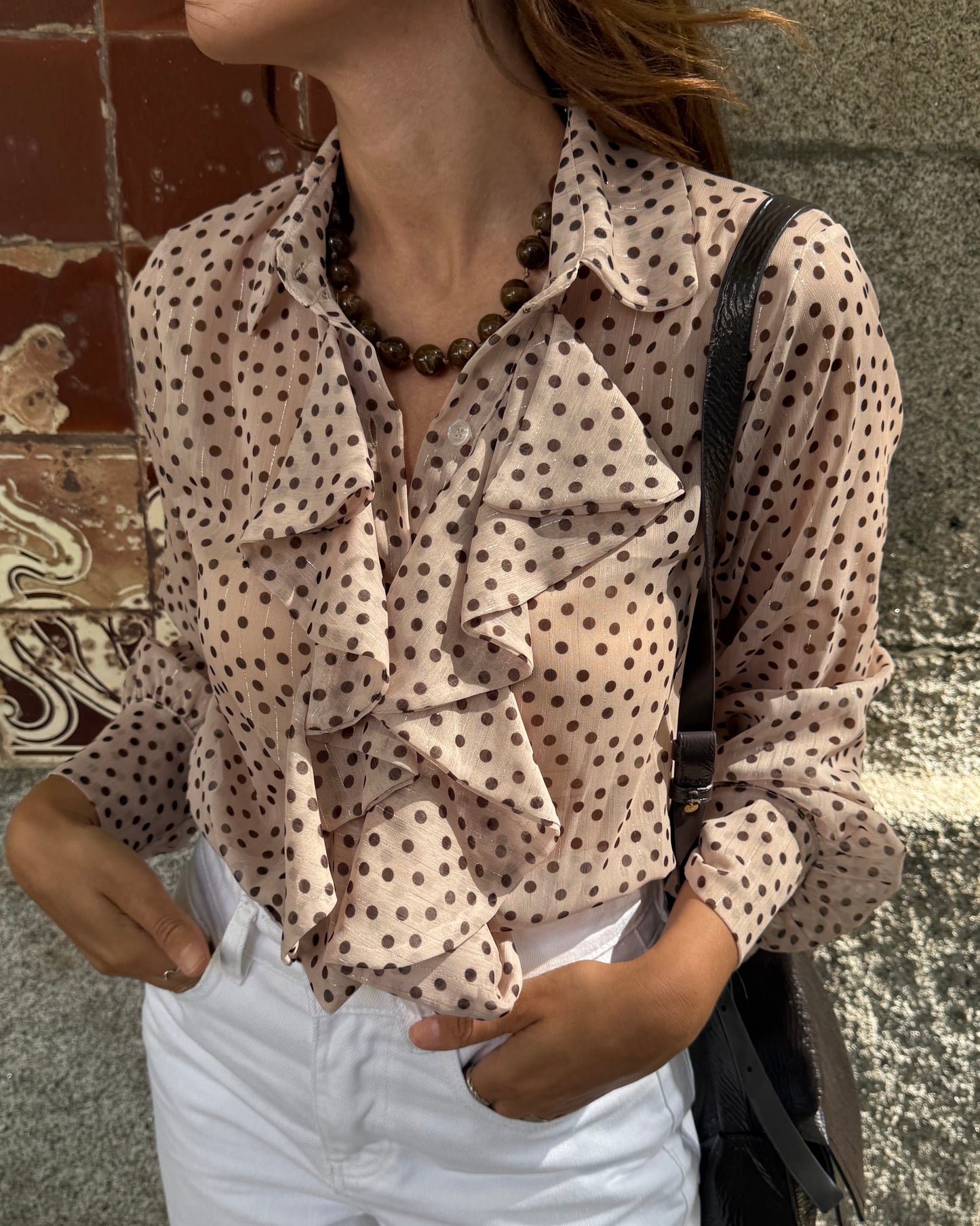 Camisa Emily Bege - Polka Dots