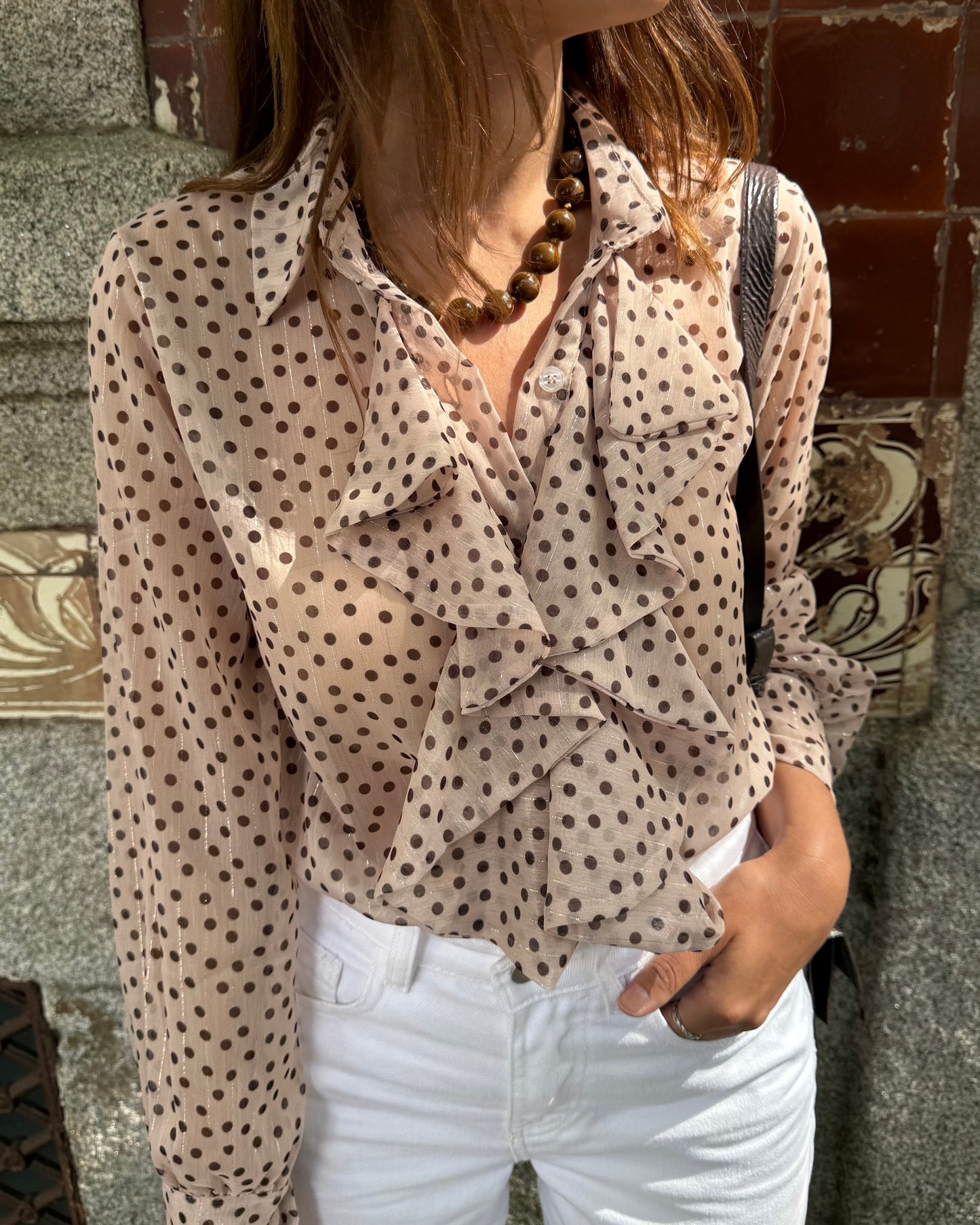 Camisa Emily Bege - Polka Dots