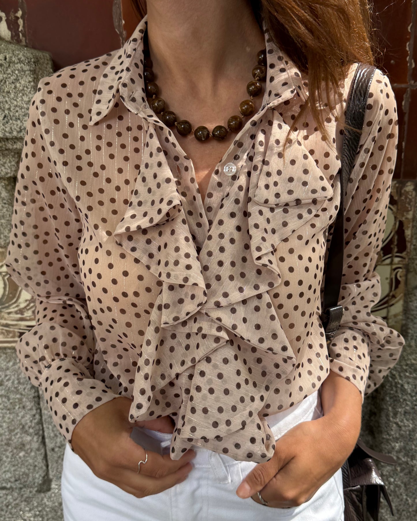 Camisa Emily Bege - Polka Dots