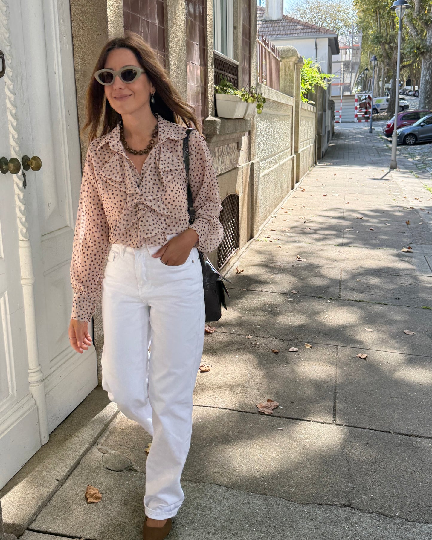Camisa Emily Bege - Polka Dots
