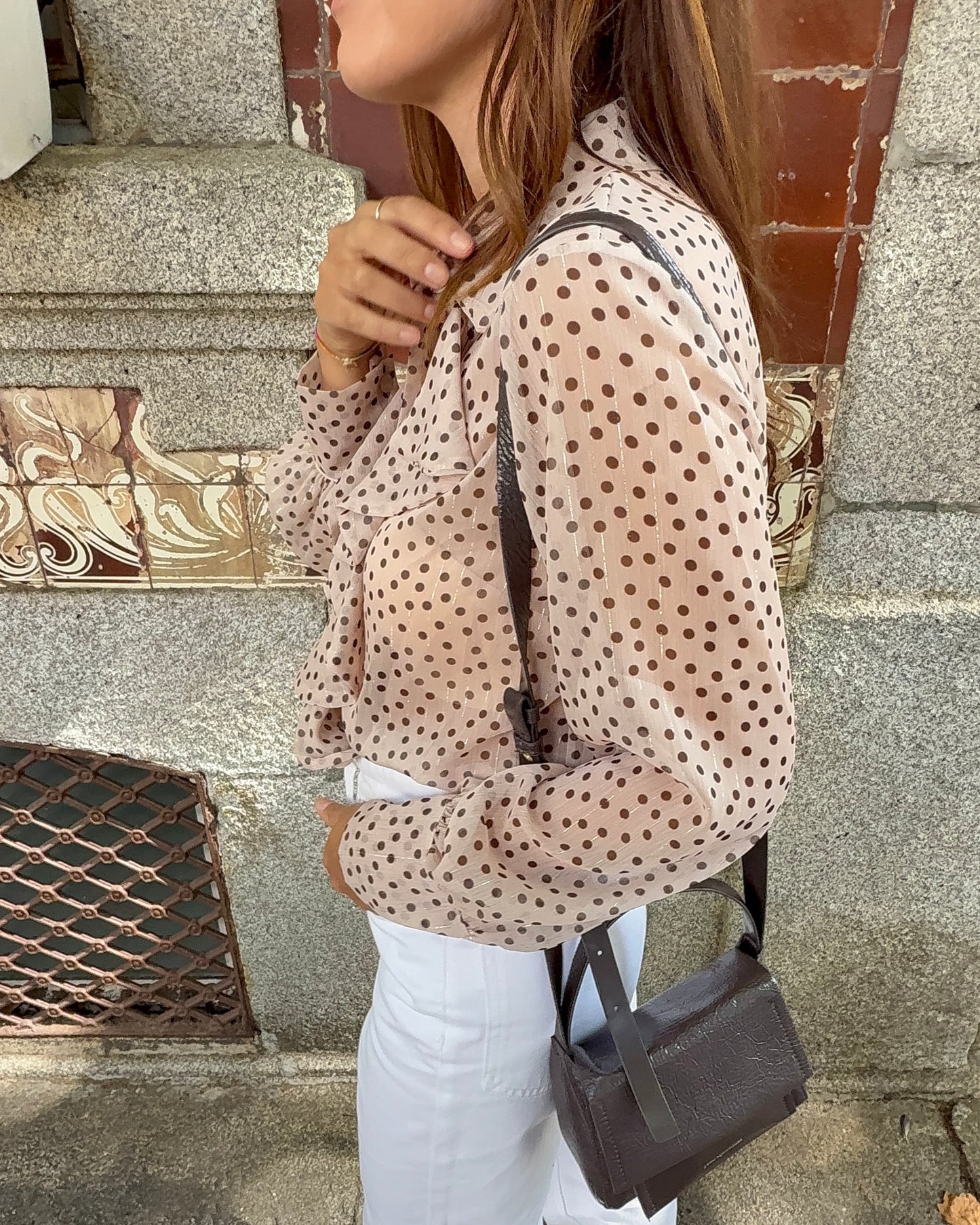 Camisa Emily Bege - Polka Dots