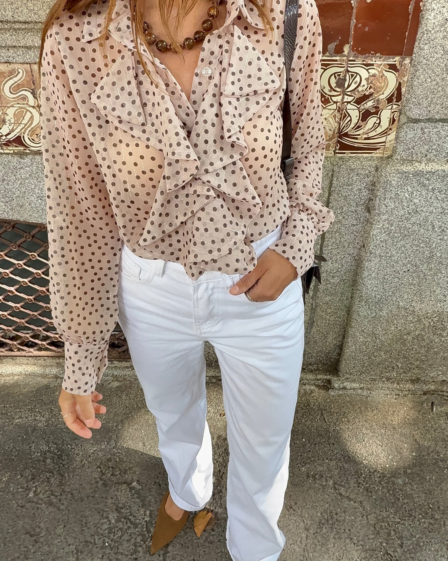 Camisa Emily Bege - Polka Dots