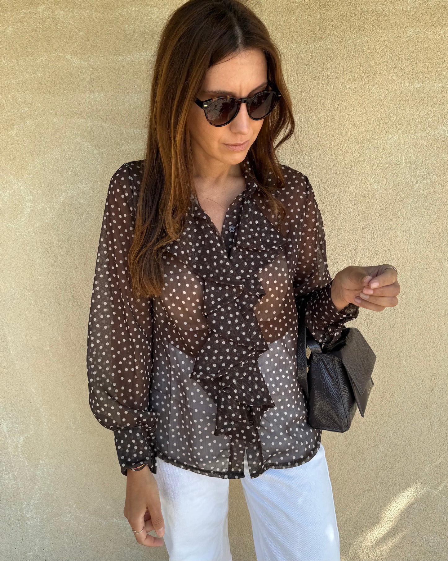 Camisa Emily Castanho - Polka Dots