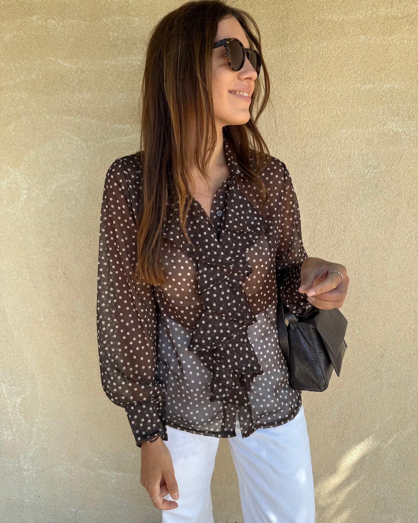 Camisa Emily Castanho - Polka Dots