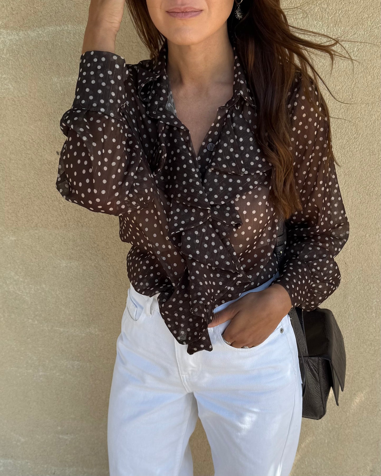 Camisa Emily Castanho - Polka Dots