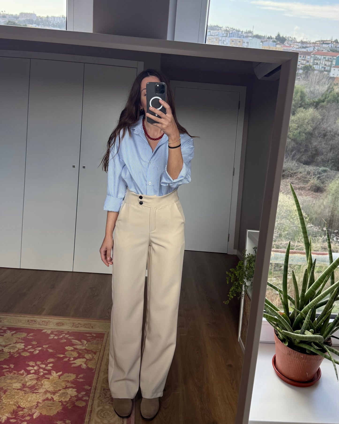 Calças de Alfaiataria Creme - Non Iron