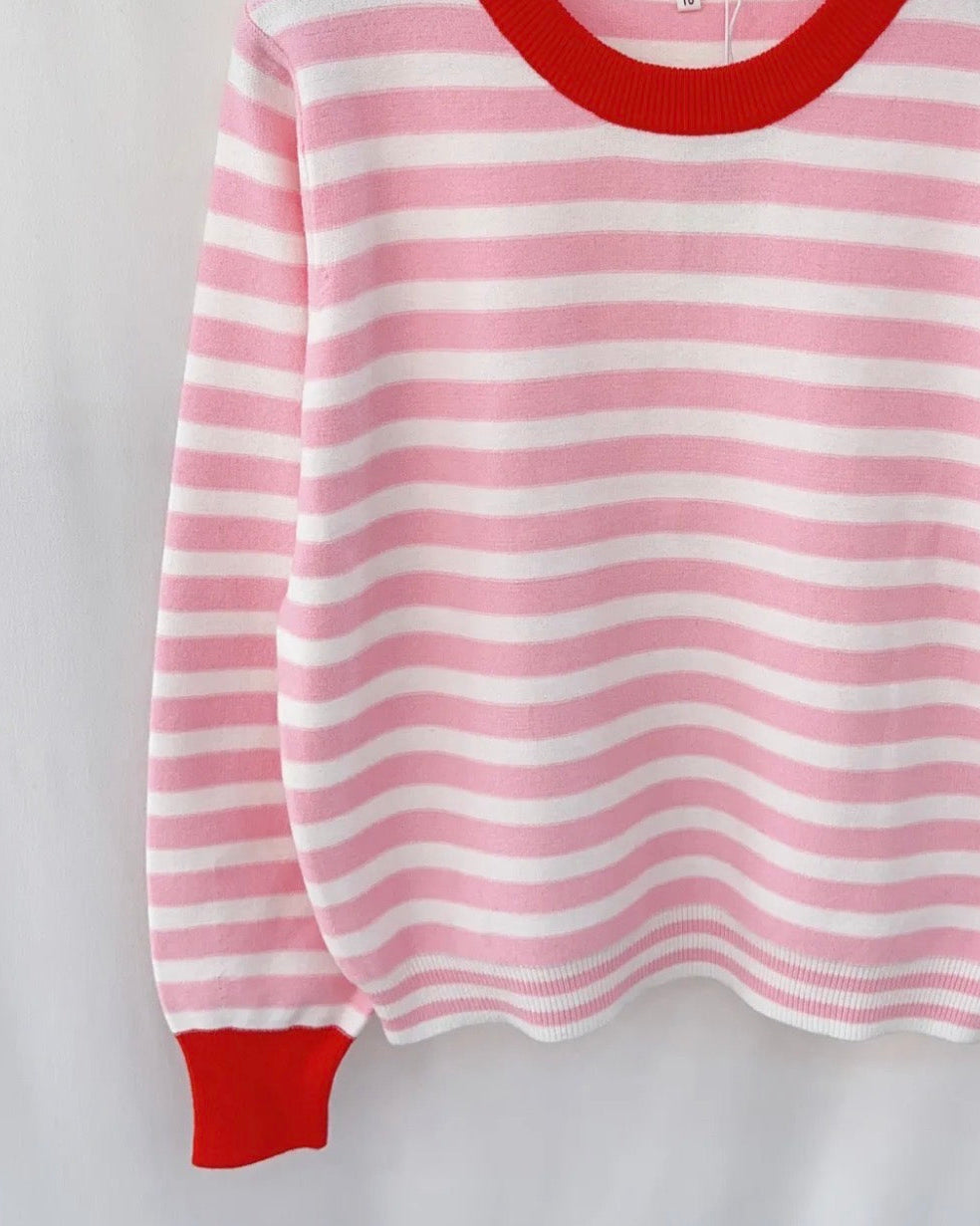 Camisola de Riscas Rosa/Creme/Vermelho - PRÉ-VENDA (Envio até 13/03)