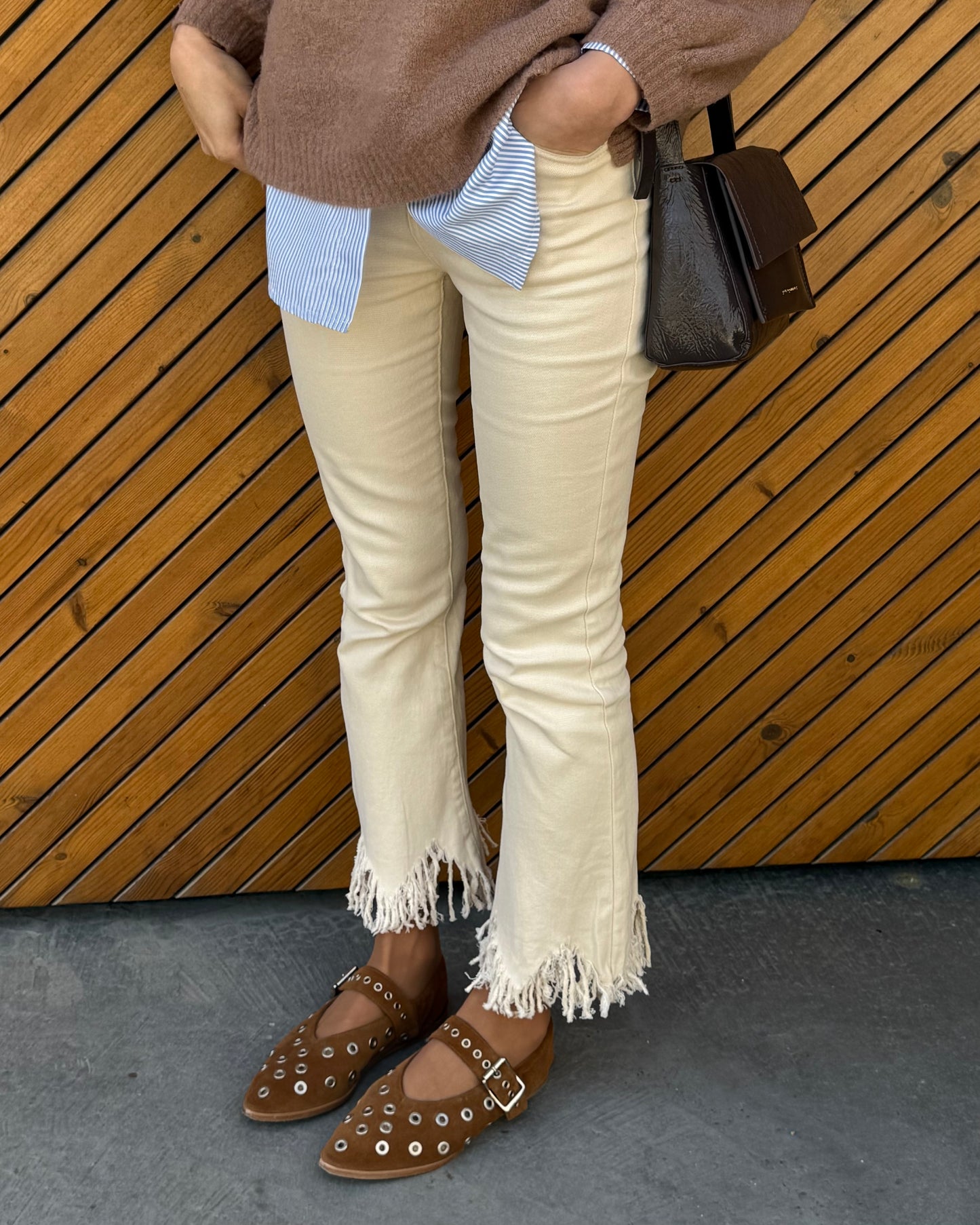 Cream Jeans com Franjas