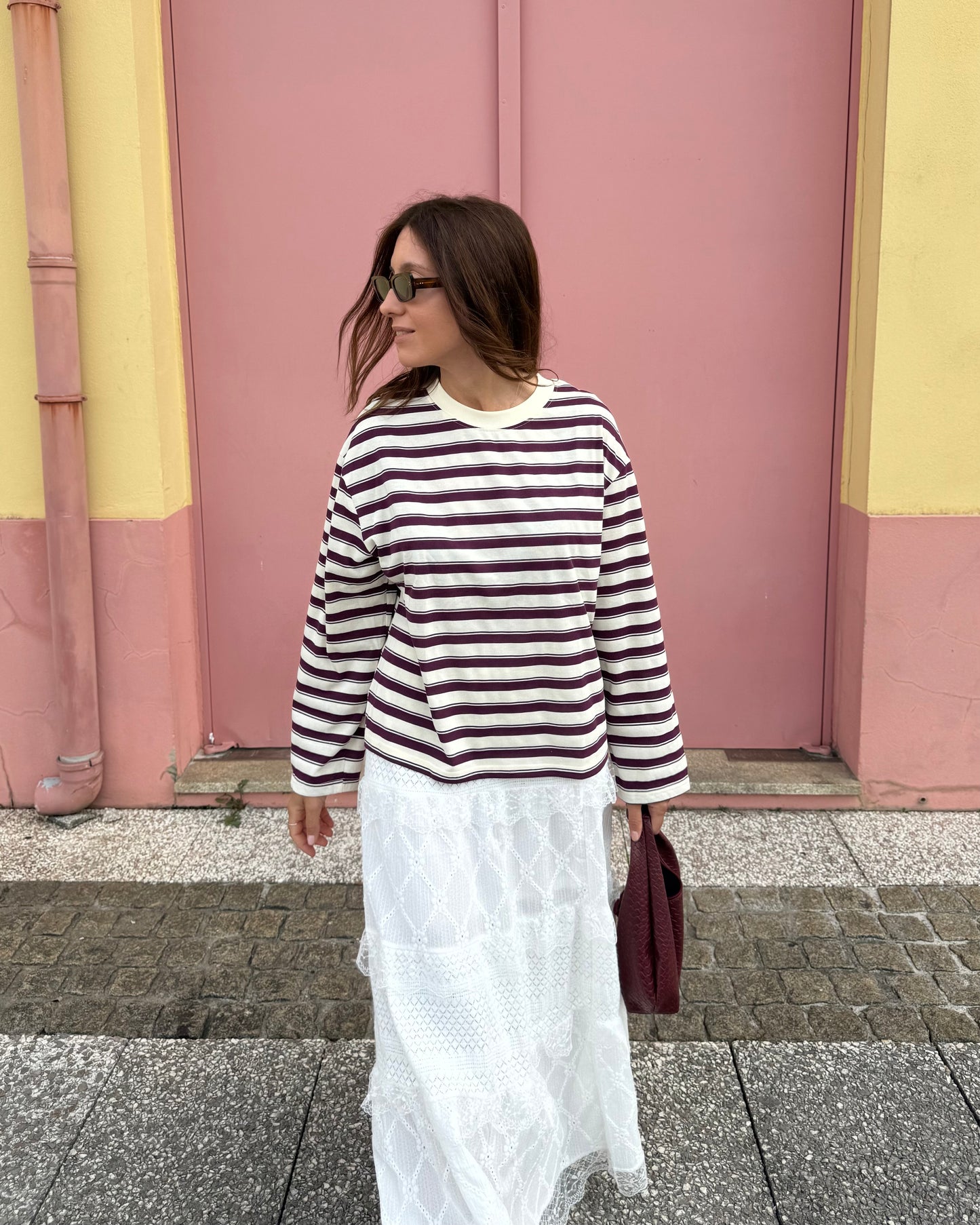 Camisola Rayas - Bordeaux e Branca
