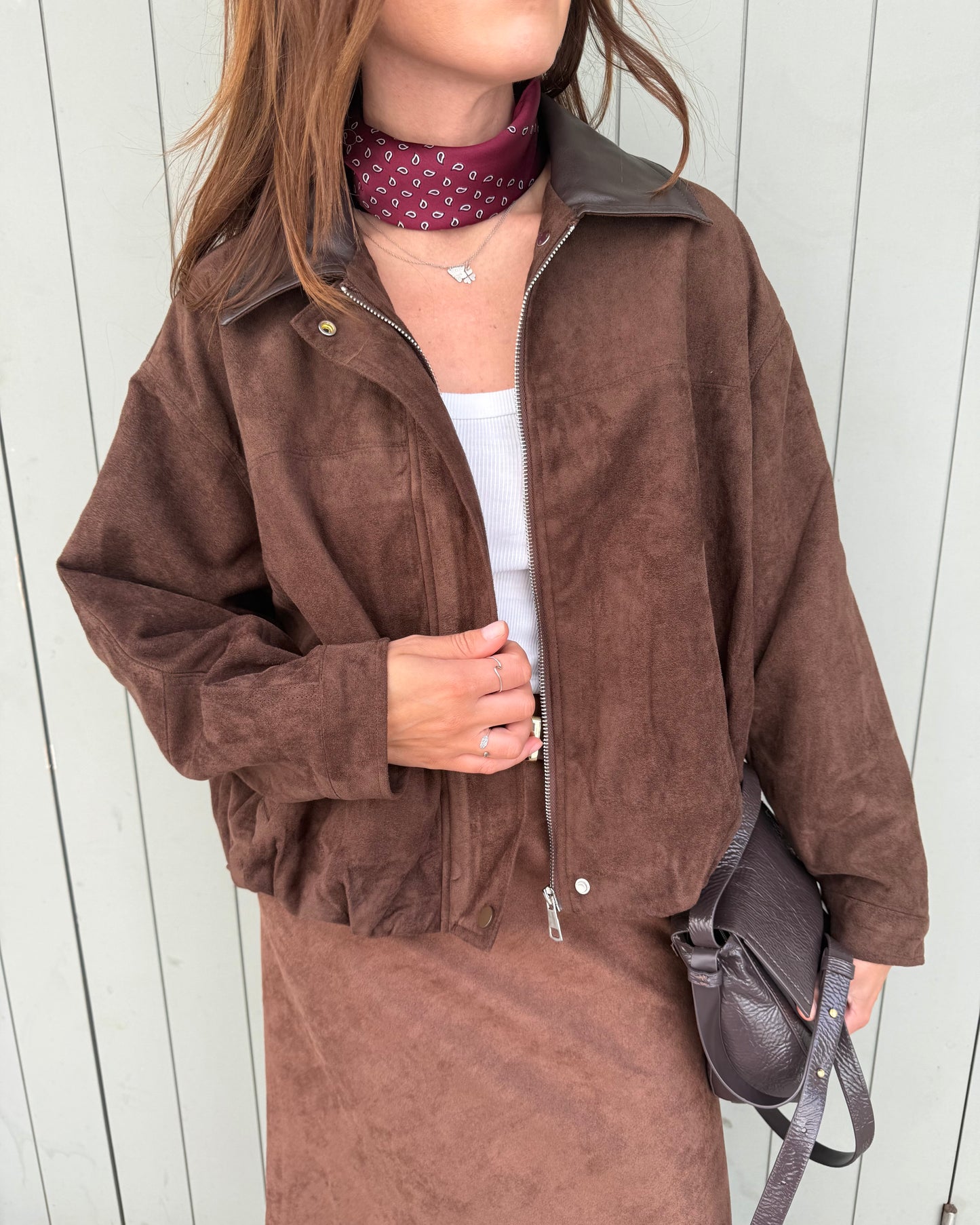 Suede Effect Jacket in Brown