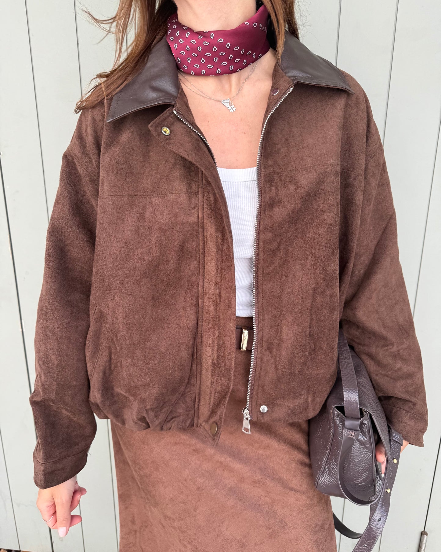 Suede Effect Jacket in Brown