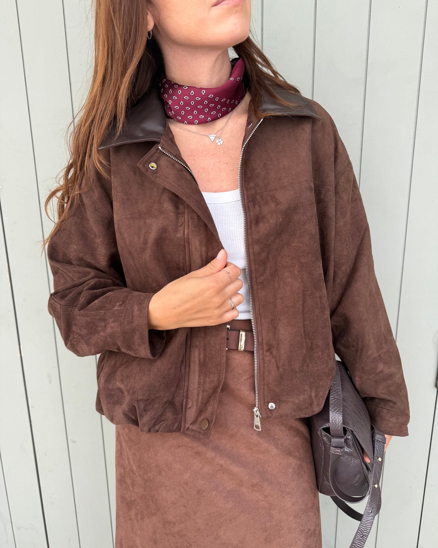 Suede Effect Jacket in Brown