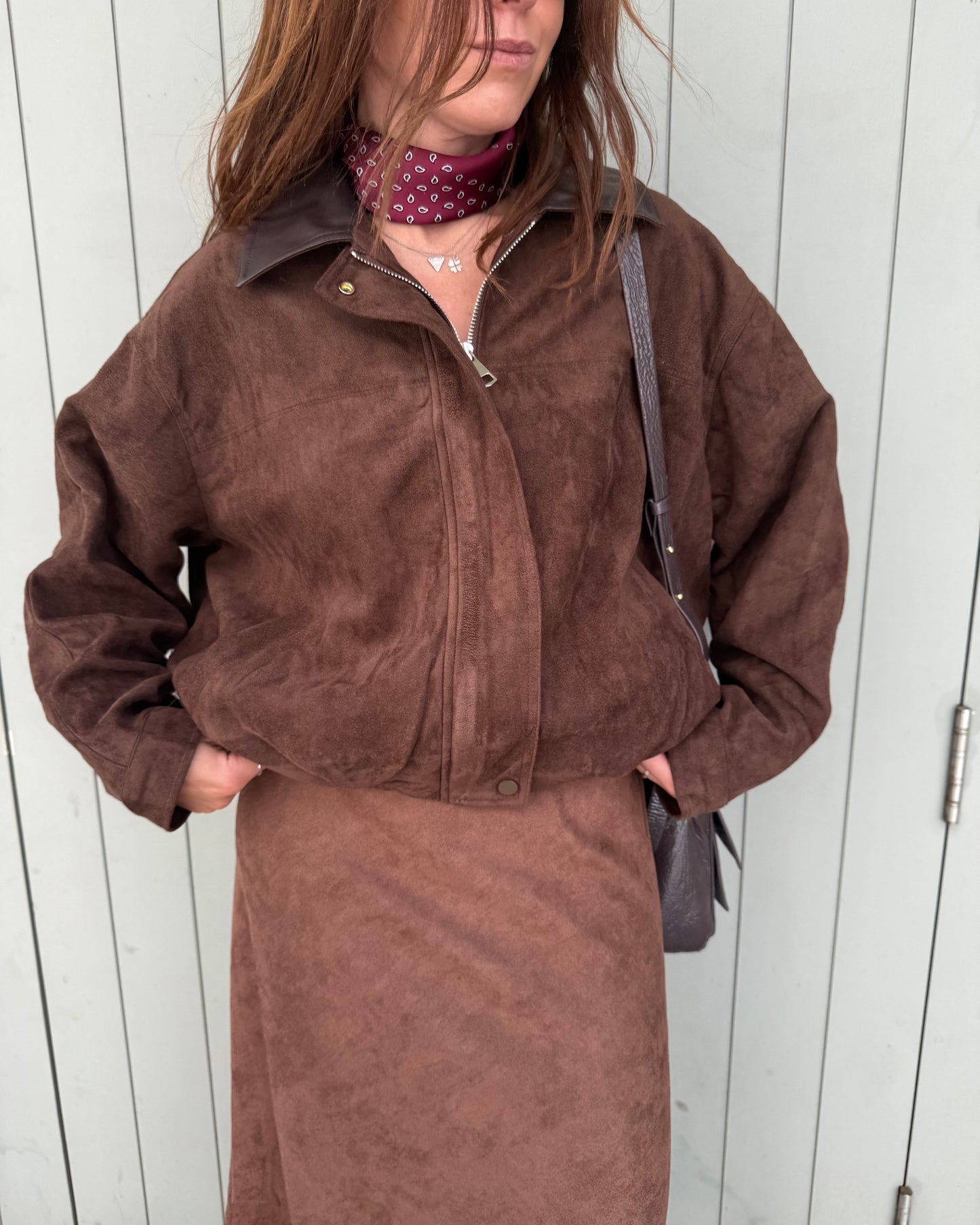 Suede Effect Jacket in Brown