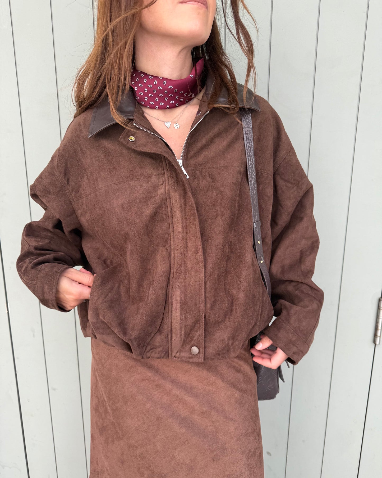 Suede Effect Jacket in Brown