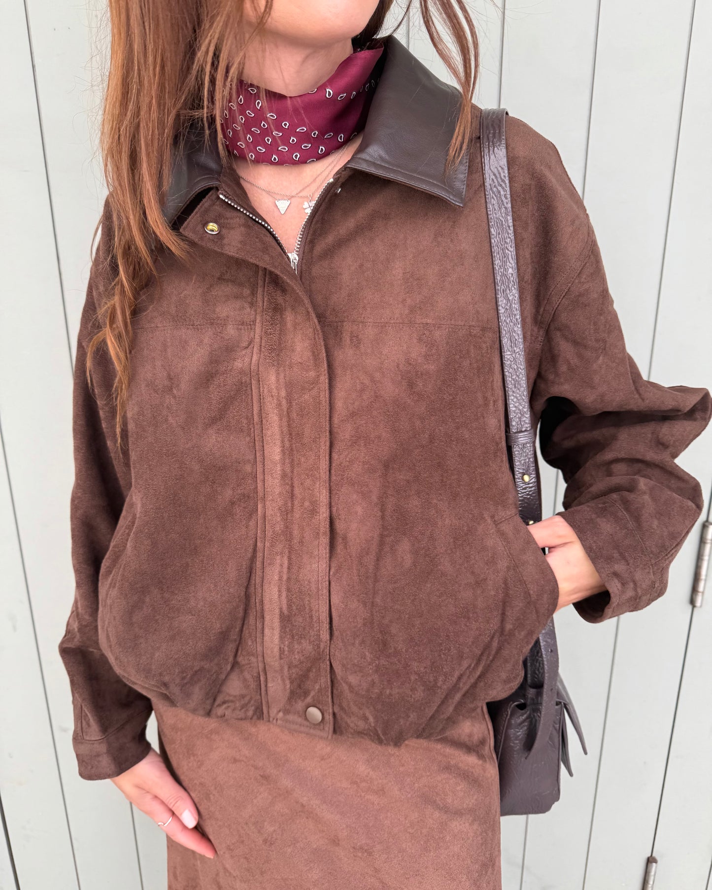 Suede Effect Jacket in Brown