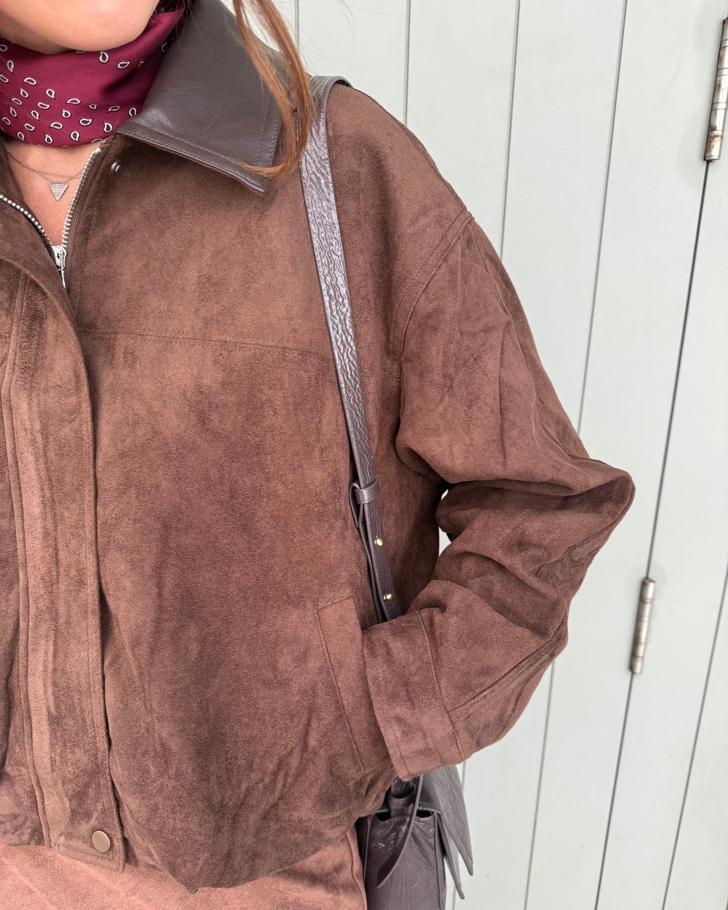 Suede Effect Jacket in Brown