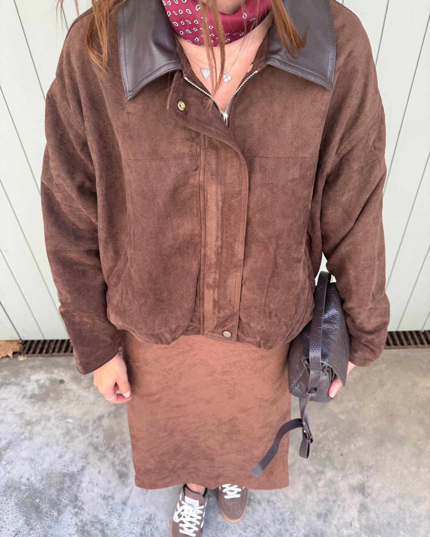 Suede Effect Jacket in Brown