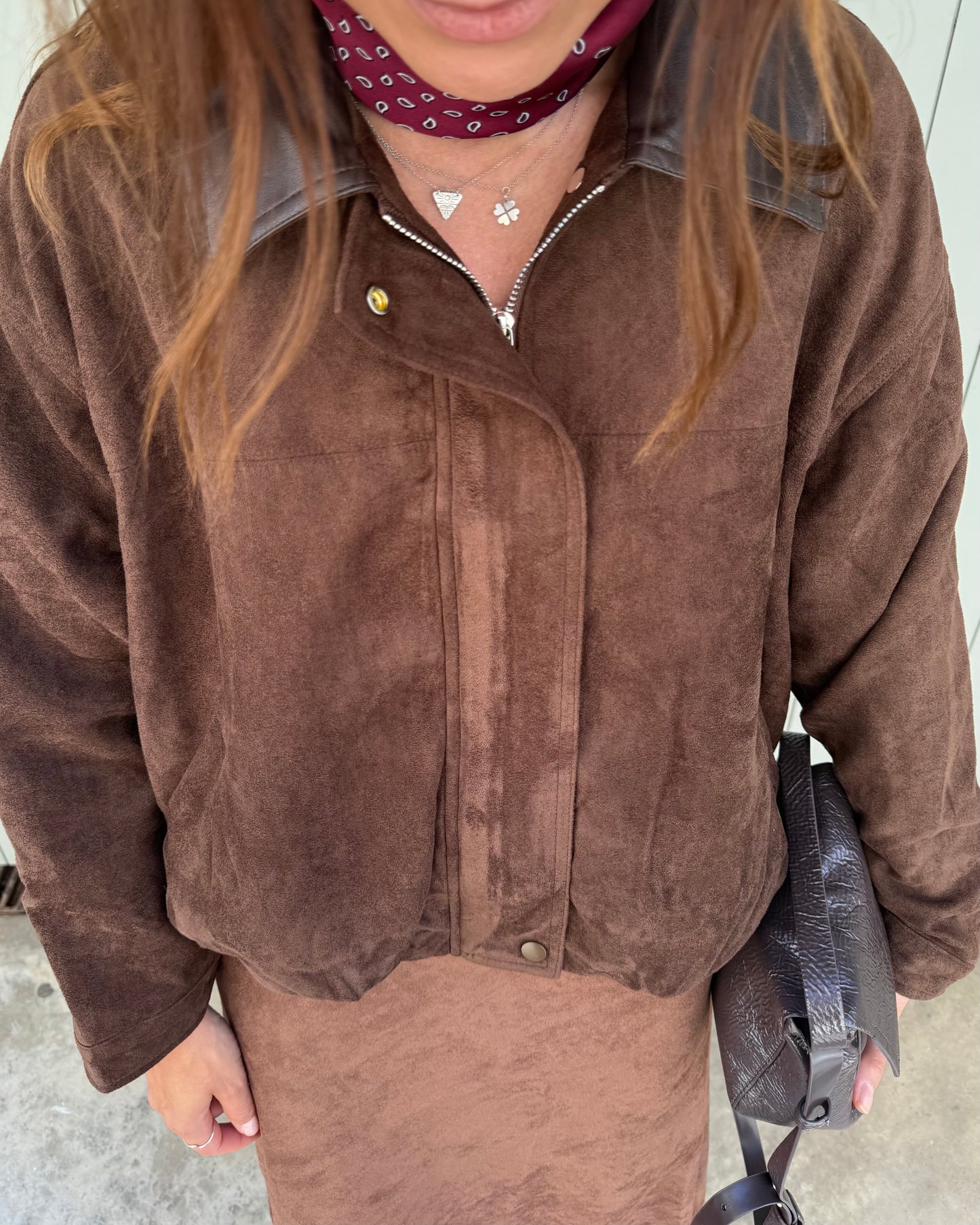 Suede Effect Jacket in Brown
