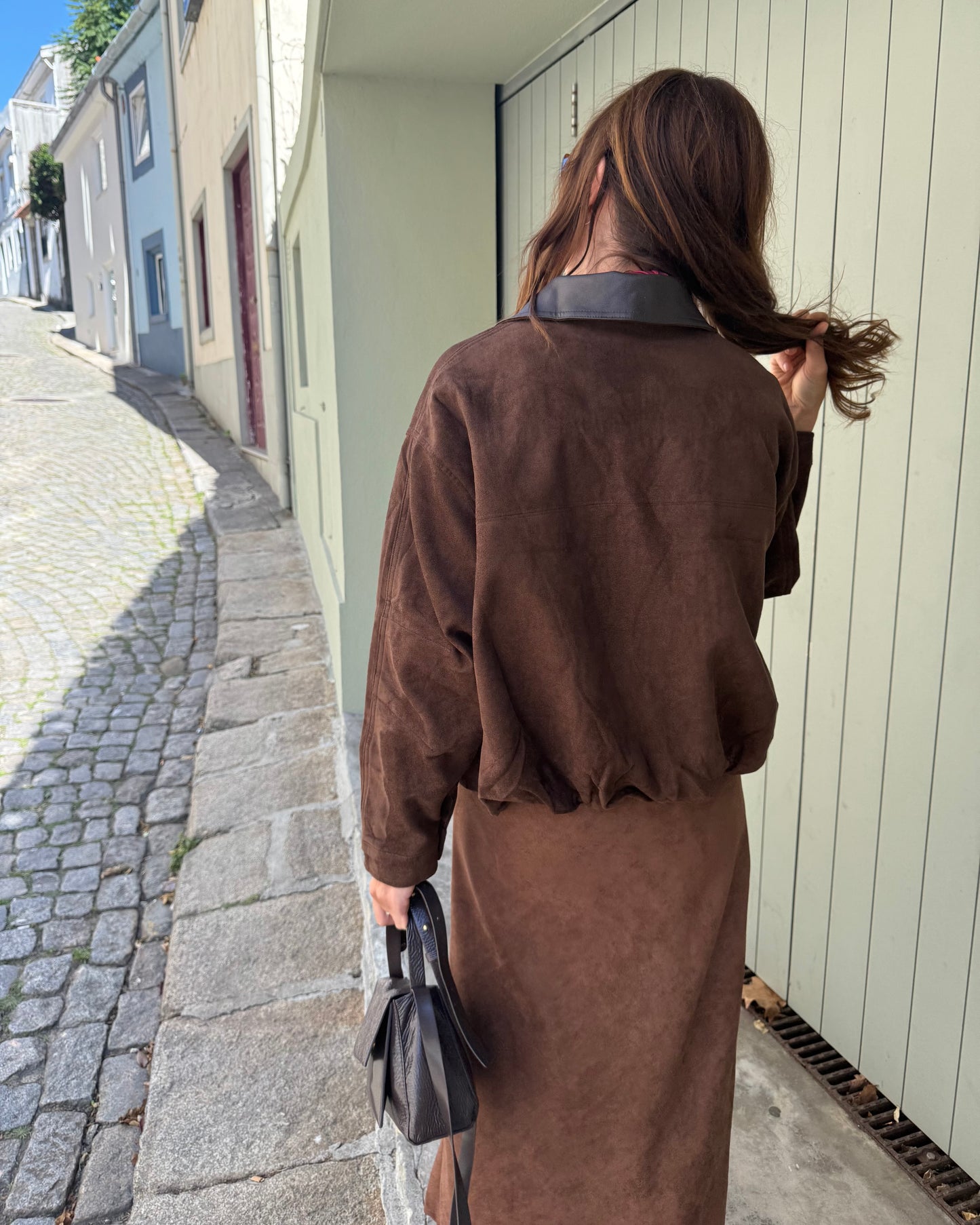 Suede Effect Jacket in Brown