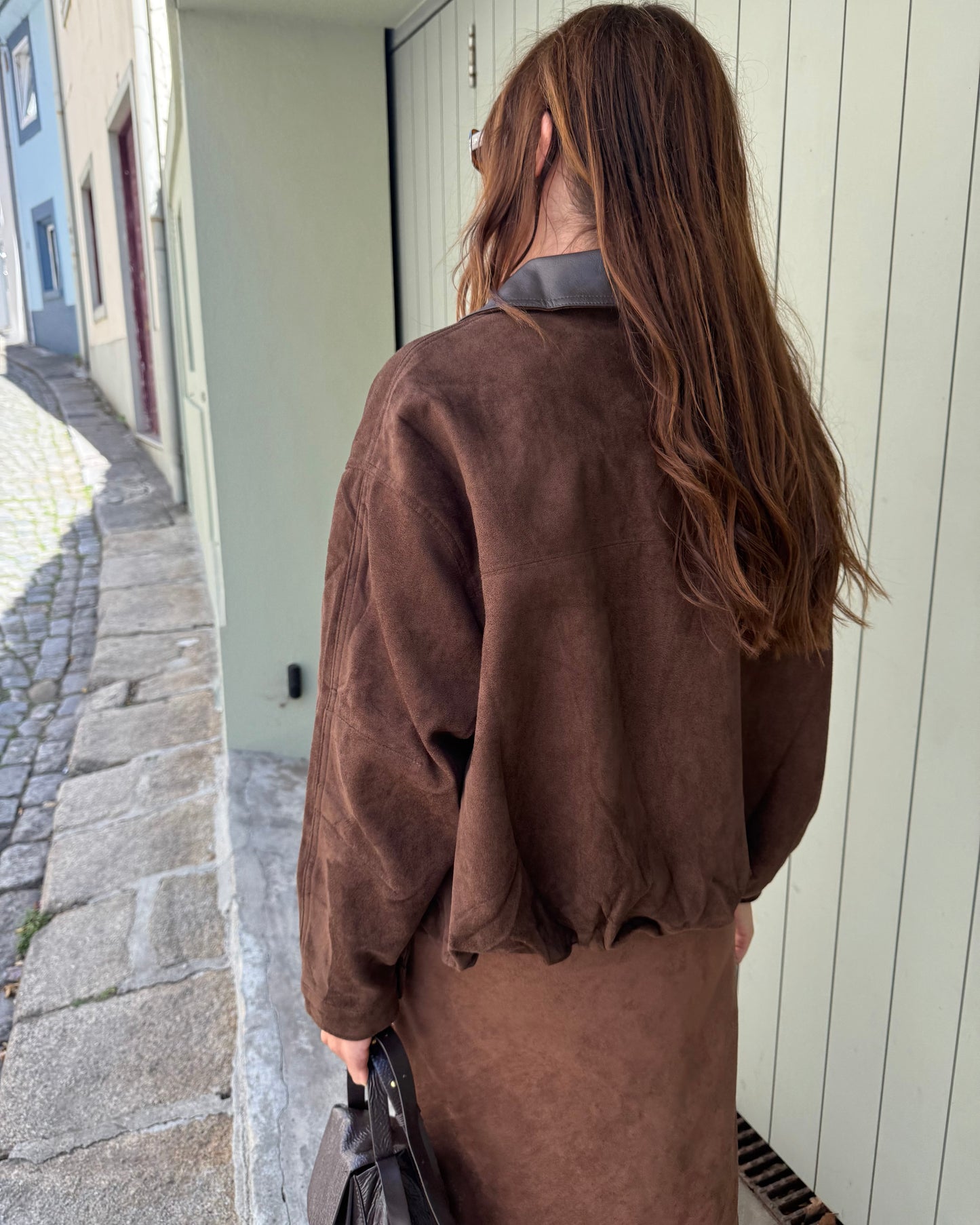 Suede Effect Jacket in Brown