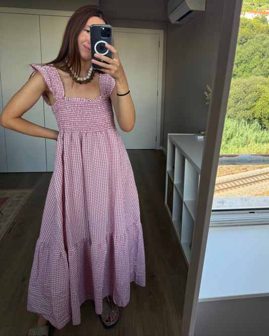 Vestido Bolonha - Vichy Rosa