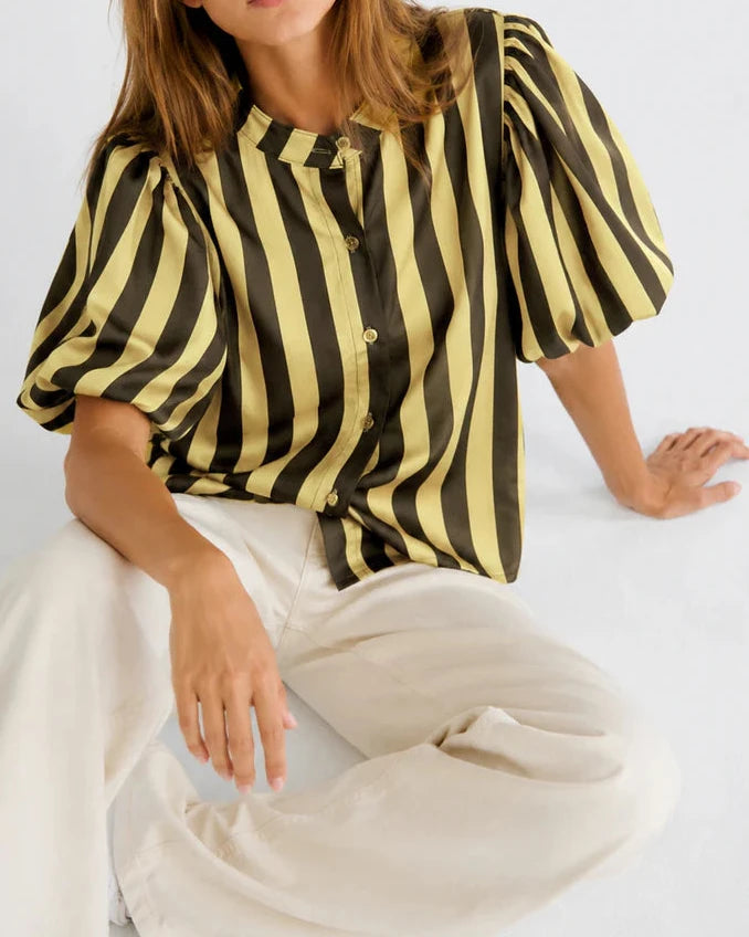 Camisa Sofia - Castanho e Amarelo -  Envio até 19/06