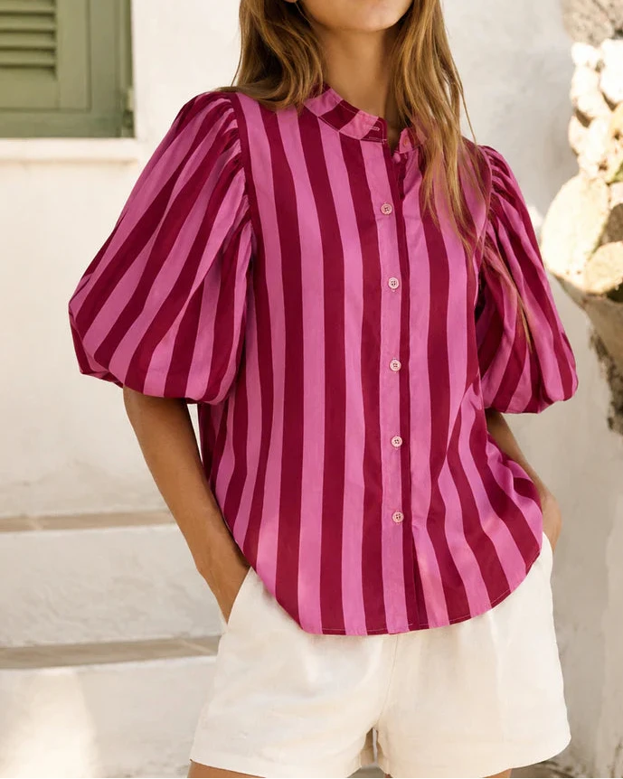 Camisa Sofia - Rosa e Bordeaux ( Envio até 19/06)