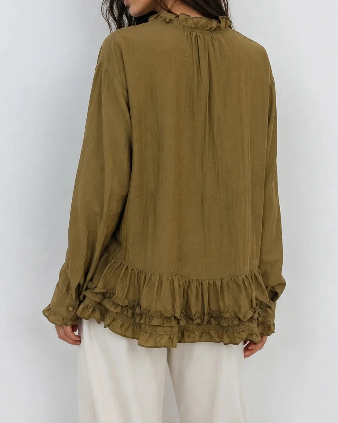 Camisa de Folhos Rayon - Verde - PRÉ-VENDA ( Envio até 18/09)