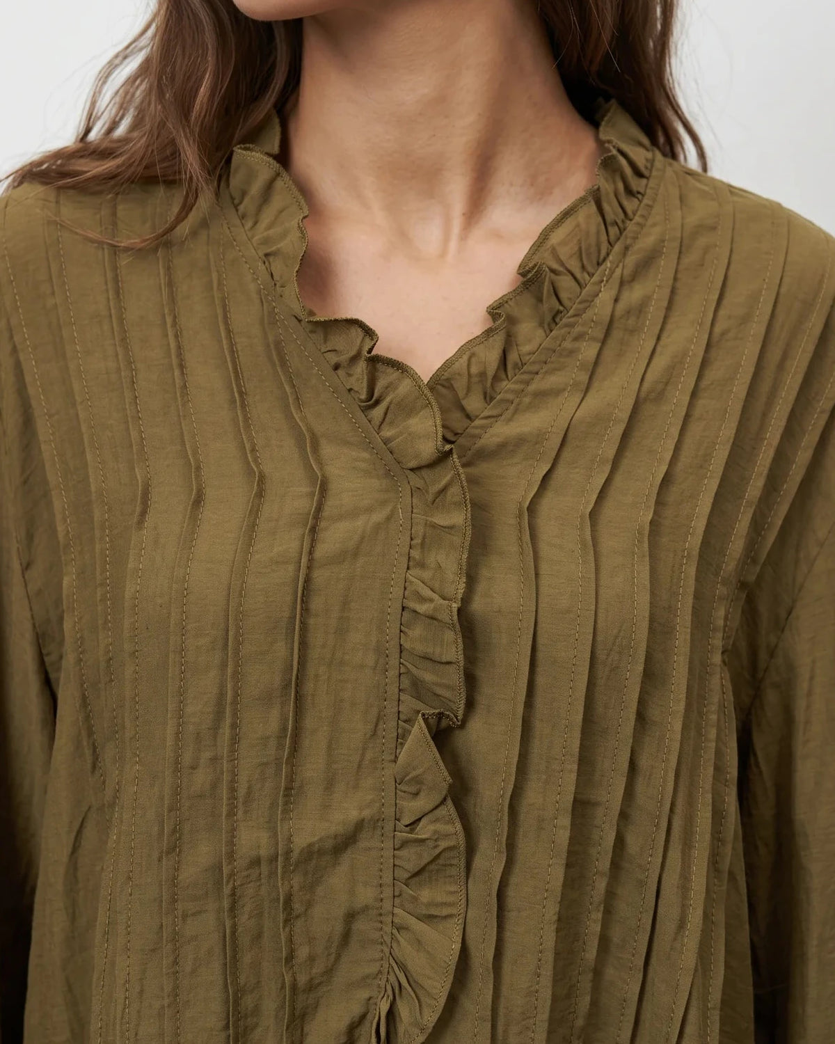 Camisa de Folhos Rayon - Verde - PRÉ-VENDA ( Envio até 18/09)