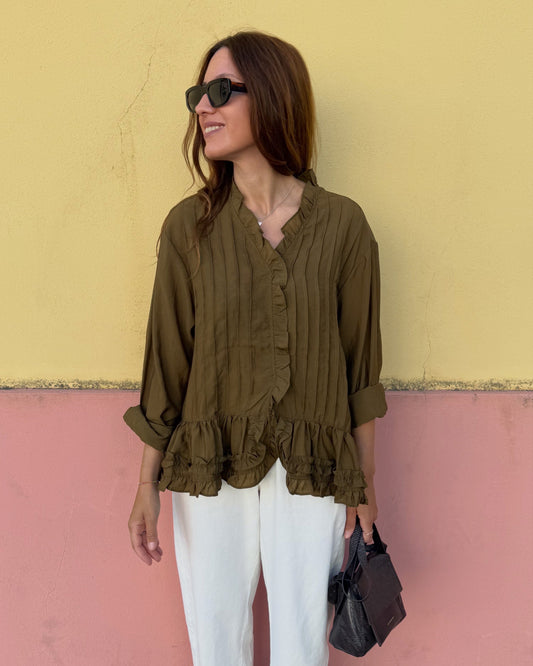 Camisa de Folhos Rayon - Verde