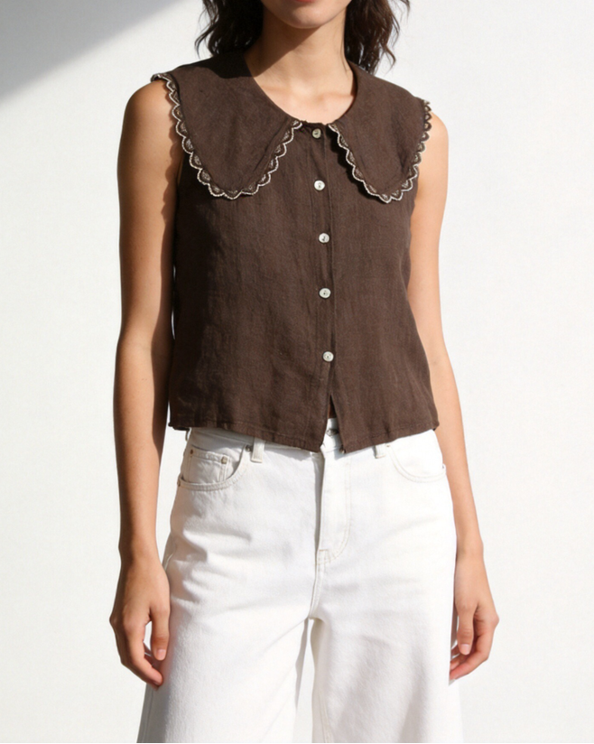 Blusa em Linho - Castanho