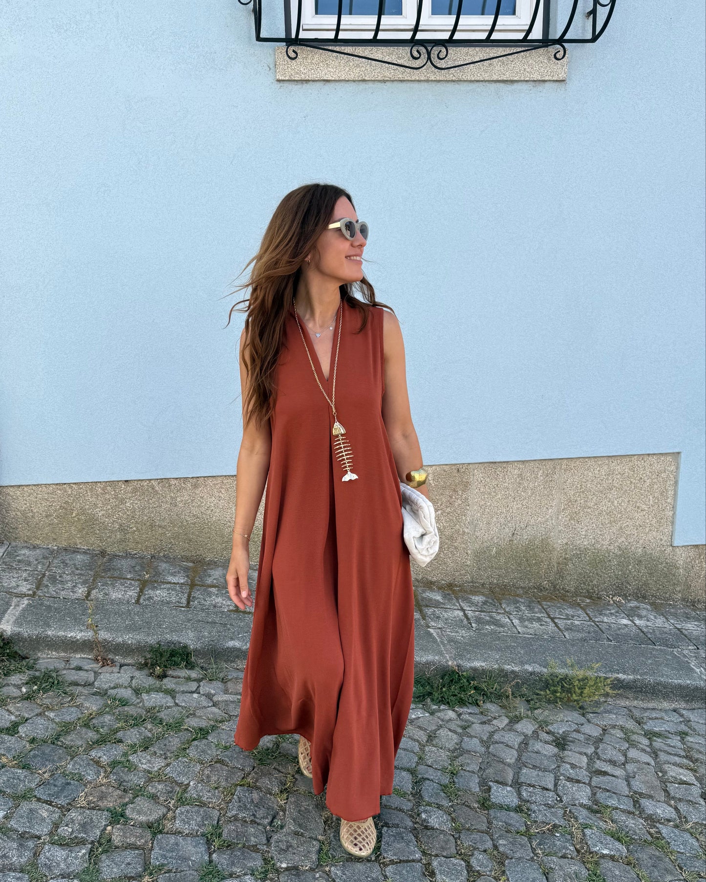 Vestido Sardinha -Tijolo