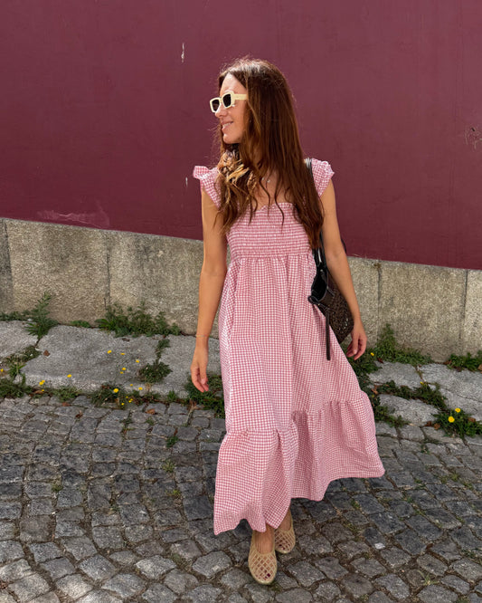 Vestido Bolonha - Vichy Rosa