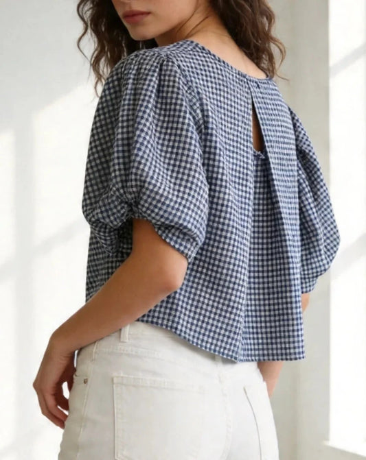 Blusa Vichy - Azul Marinho ( Envio até 29/04)