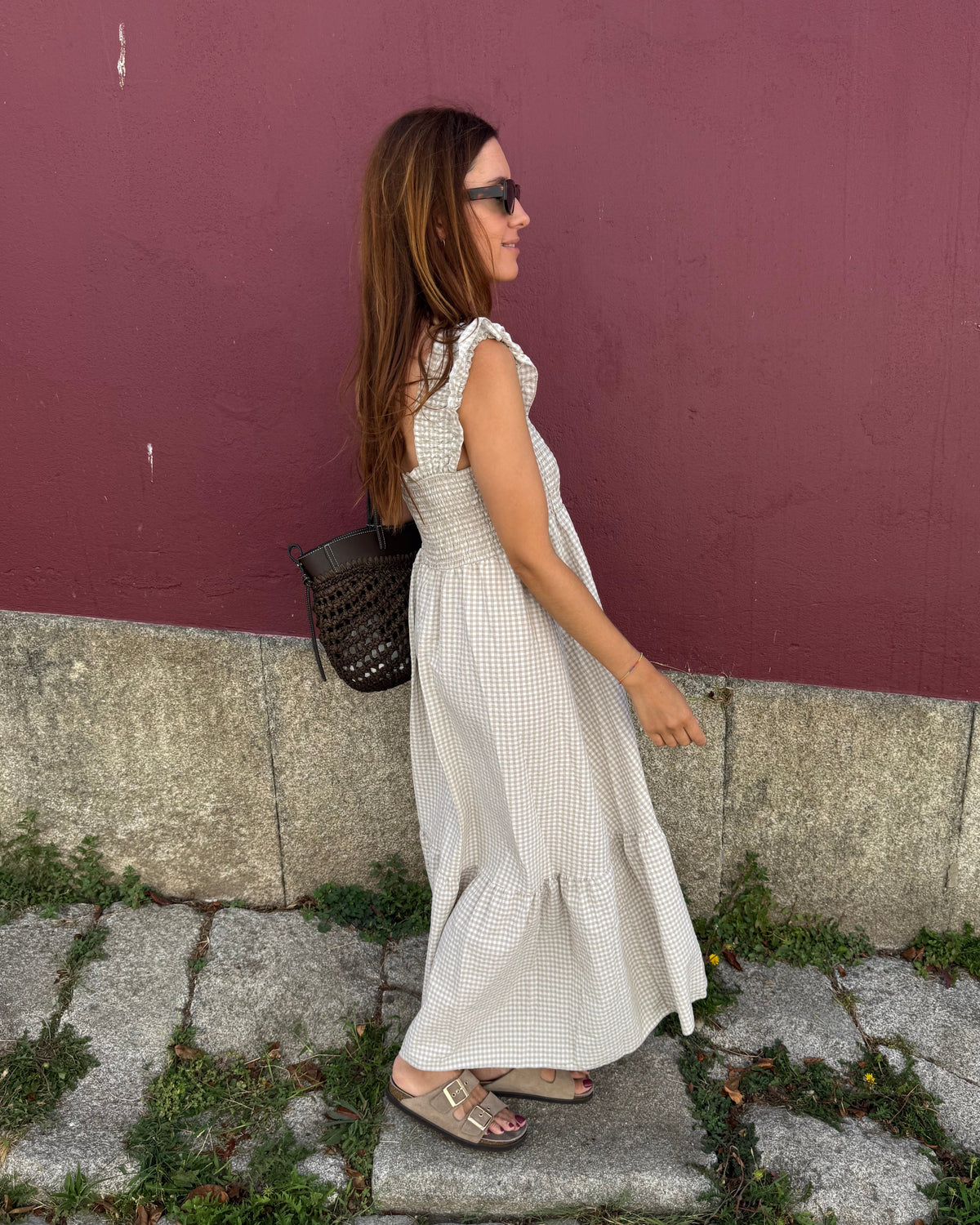Vestido Bari - Vichy Bege