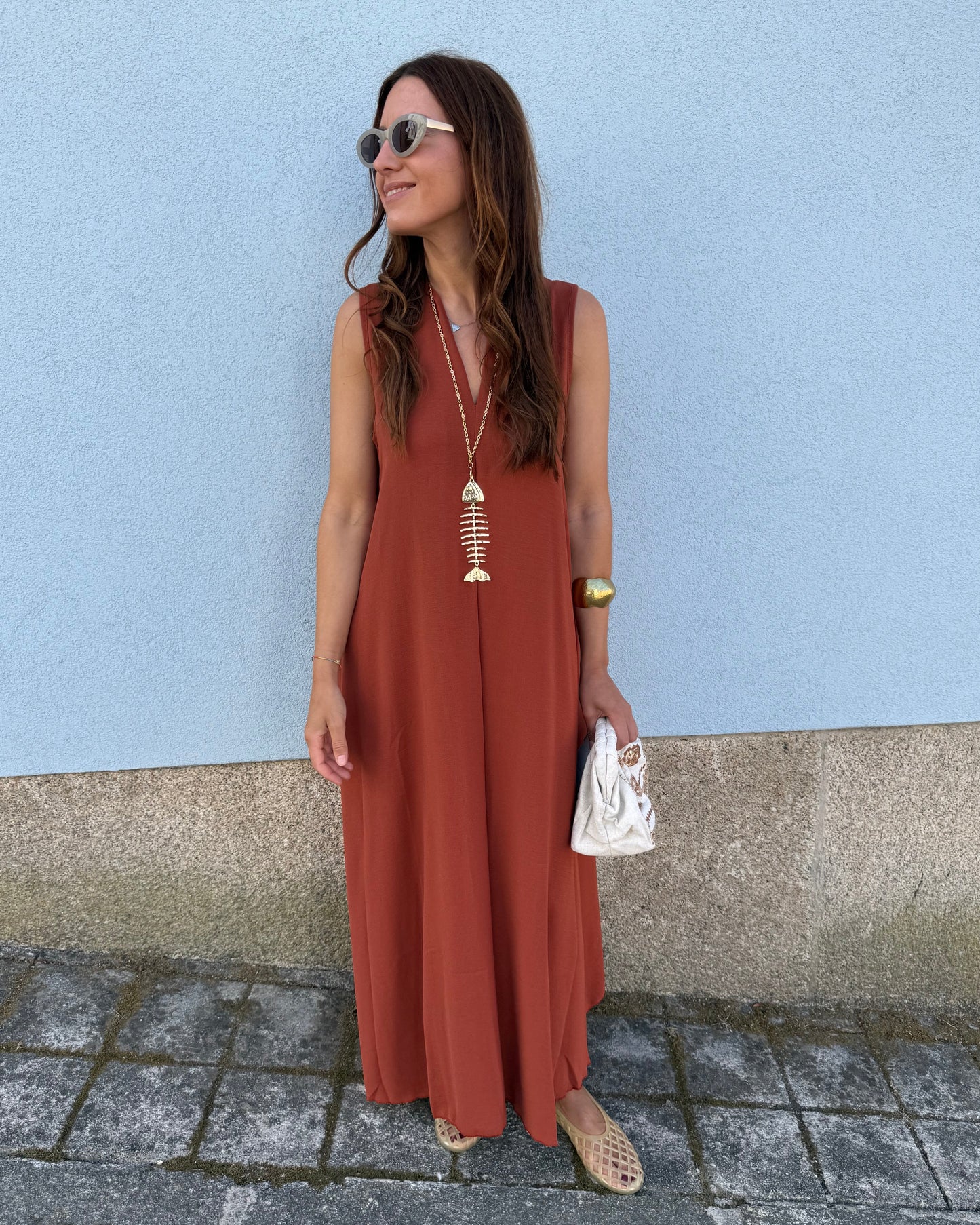Vestido Sardinha -Tijolo