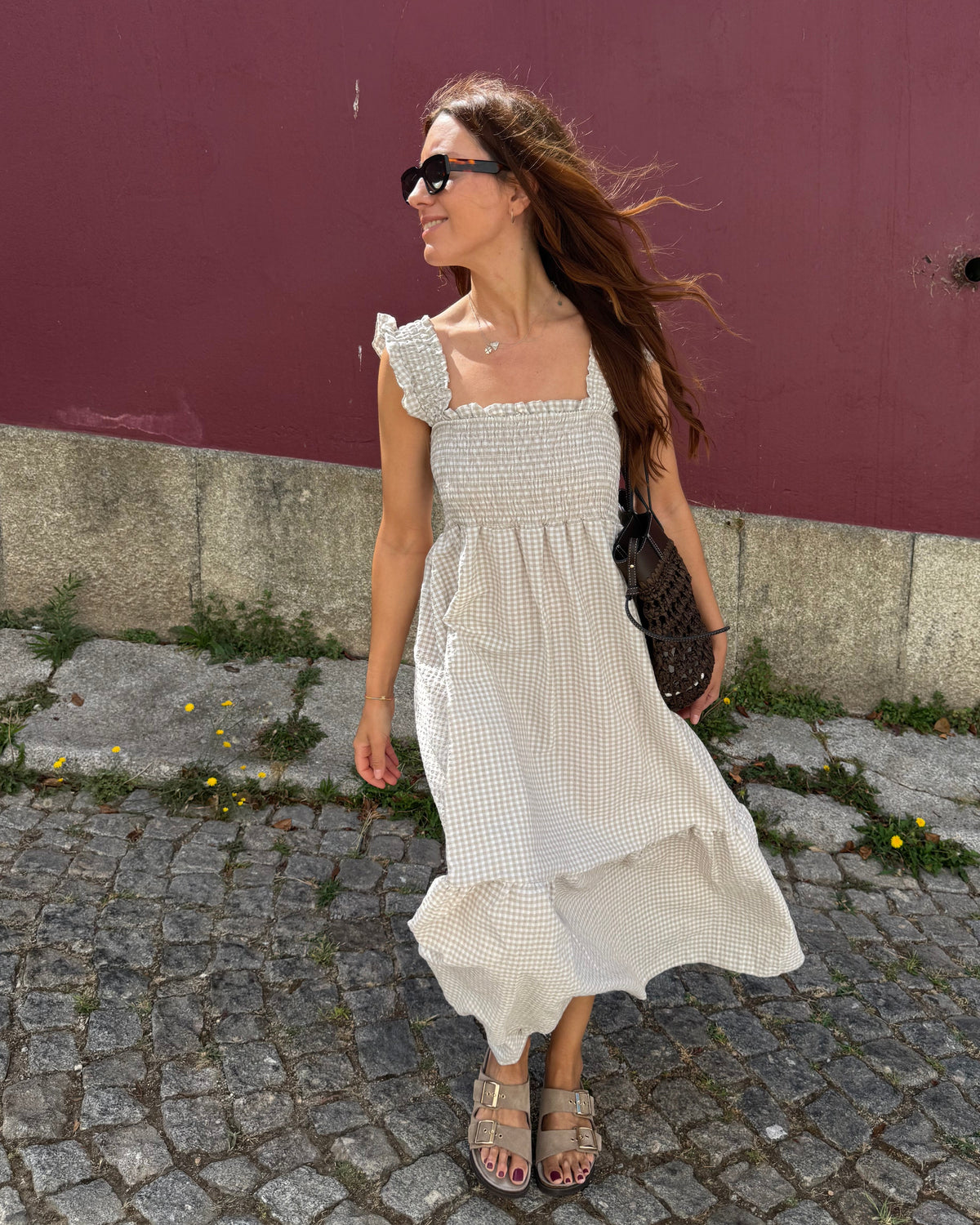 Vestido Bari - Vichy Bege