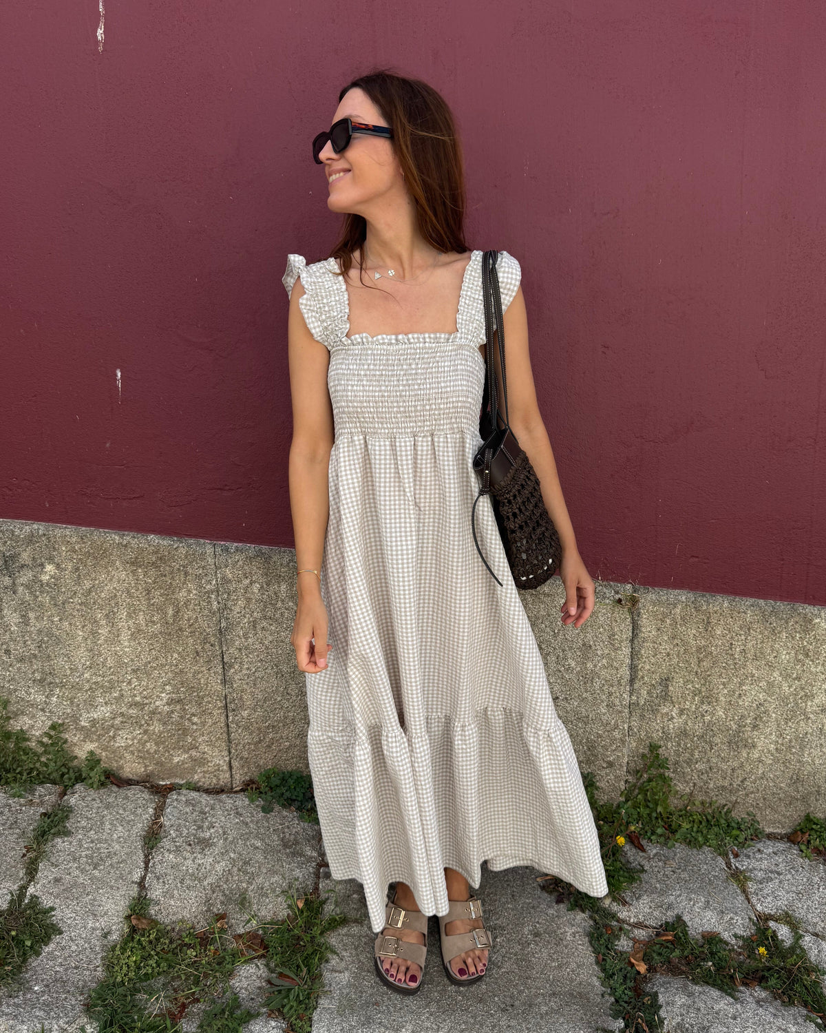 Vestido Bari - Vichy Bege