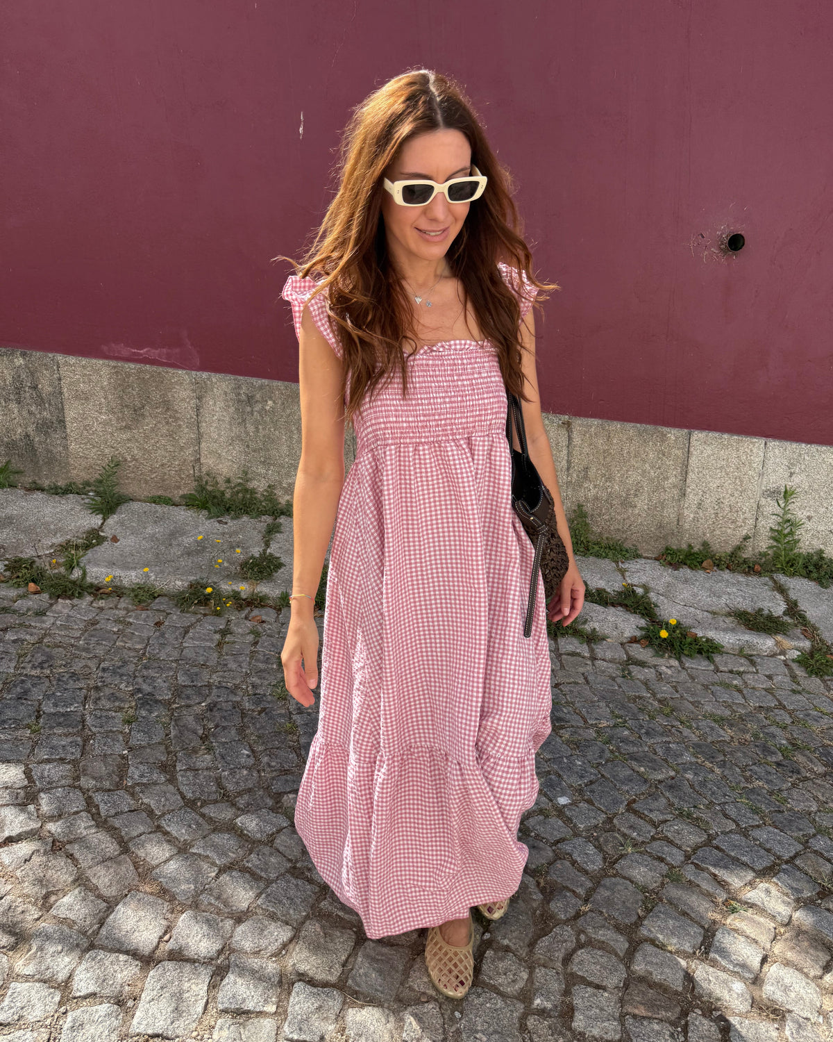 Vestido Bolonha - Vichy Rosa