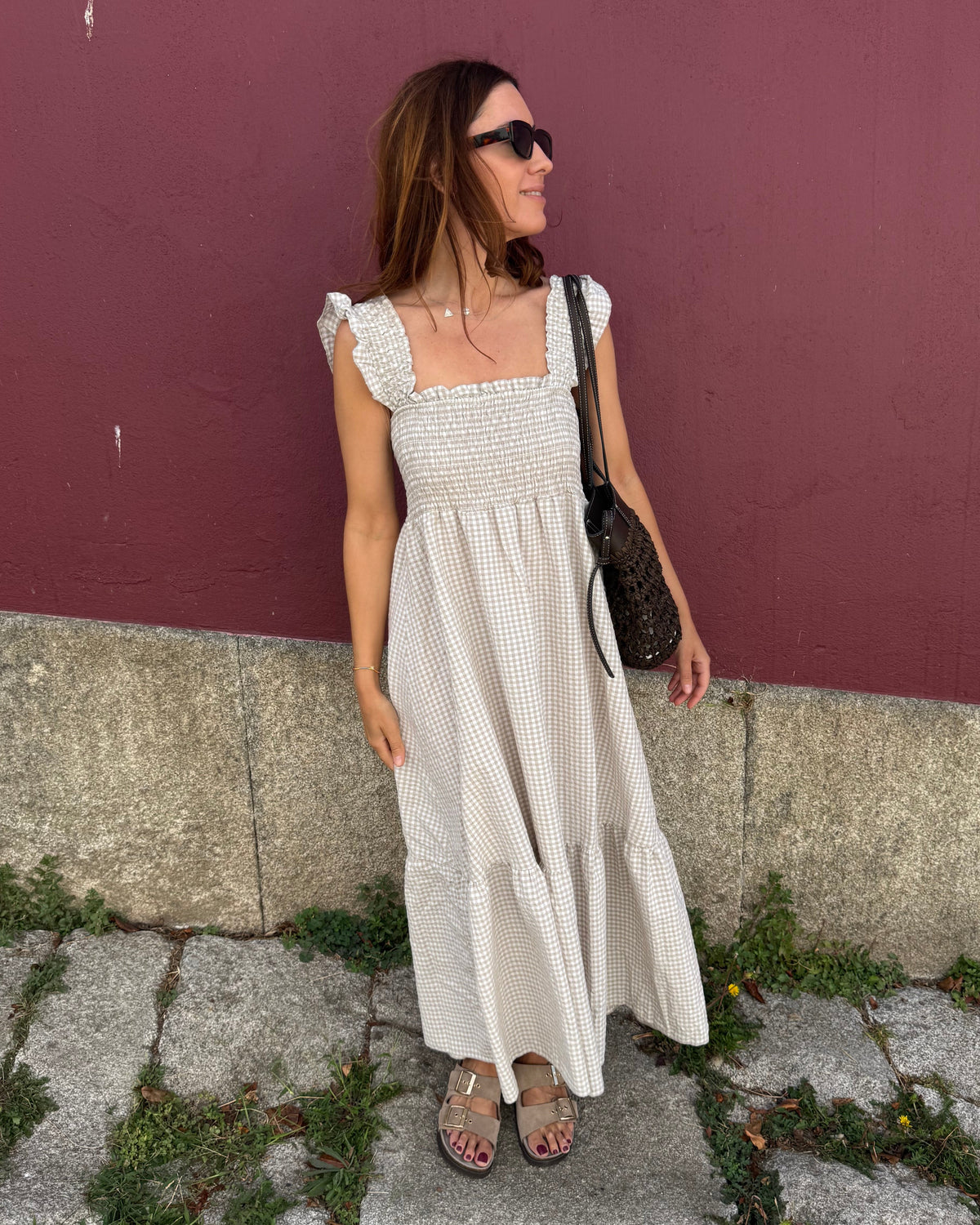 Vestido Bari - Vichy Bege